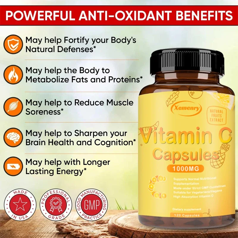 Vitamin C 1000 Mg - Highly Absorbable Ascorbic Acid - Supports The Immune System and Collagen Booster - Powerful Antioxidant