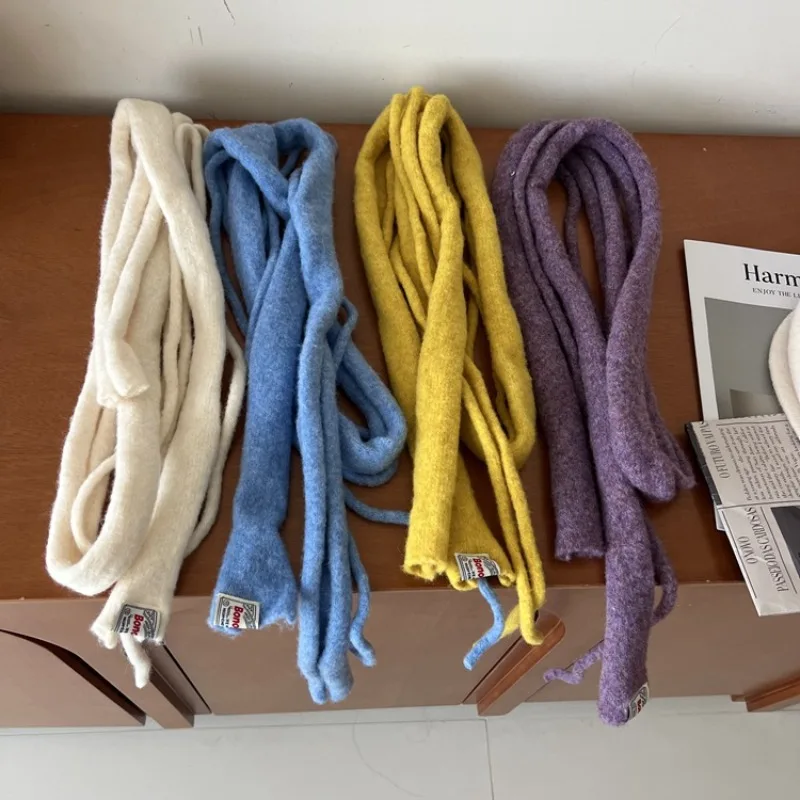 

Корейский осенне-зимний тонкий шарф, женский модный универсальный вязаный шарф, уличная одежда, роскошный шарф для женщин