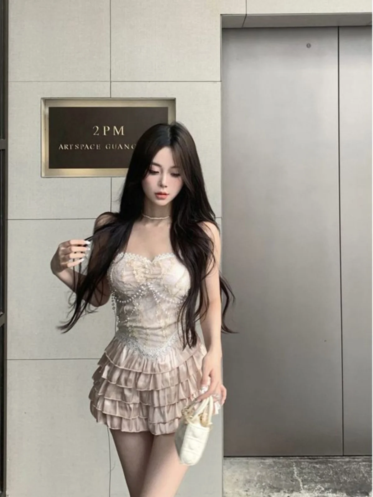 Sexy Sweet And Spicy Girl Pure Desire Lace Crop Top And Skirt Two-Piece Set for Women Polyester Fabric Casual Faion Set
