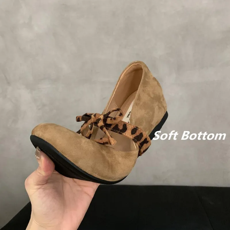 2025 Elegant Leopard Print Women Mary Jane Shoes Round Toe Bow-knot Comfort Internal Elevation Shoes Female Spring Soft Shoes