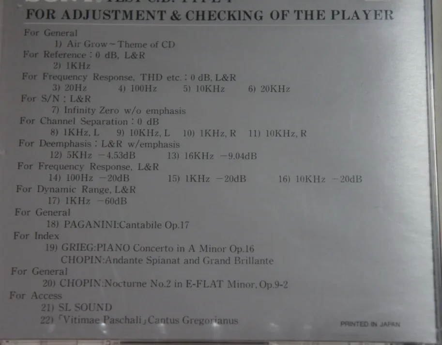 Test CD YEDS-18 Type 4 For Sony ADJUSTMENT & CHECKING OF THE PLAYER