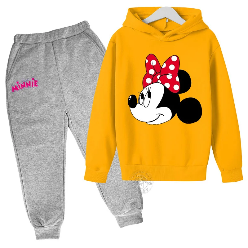 Disney Songsong Minnie Children's Spring/Summer Velvet Pure Cotton Hooded Sweater Cartoon Sweater Pants