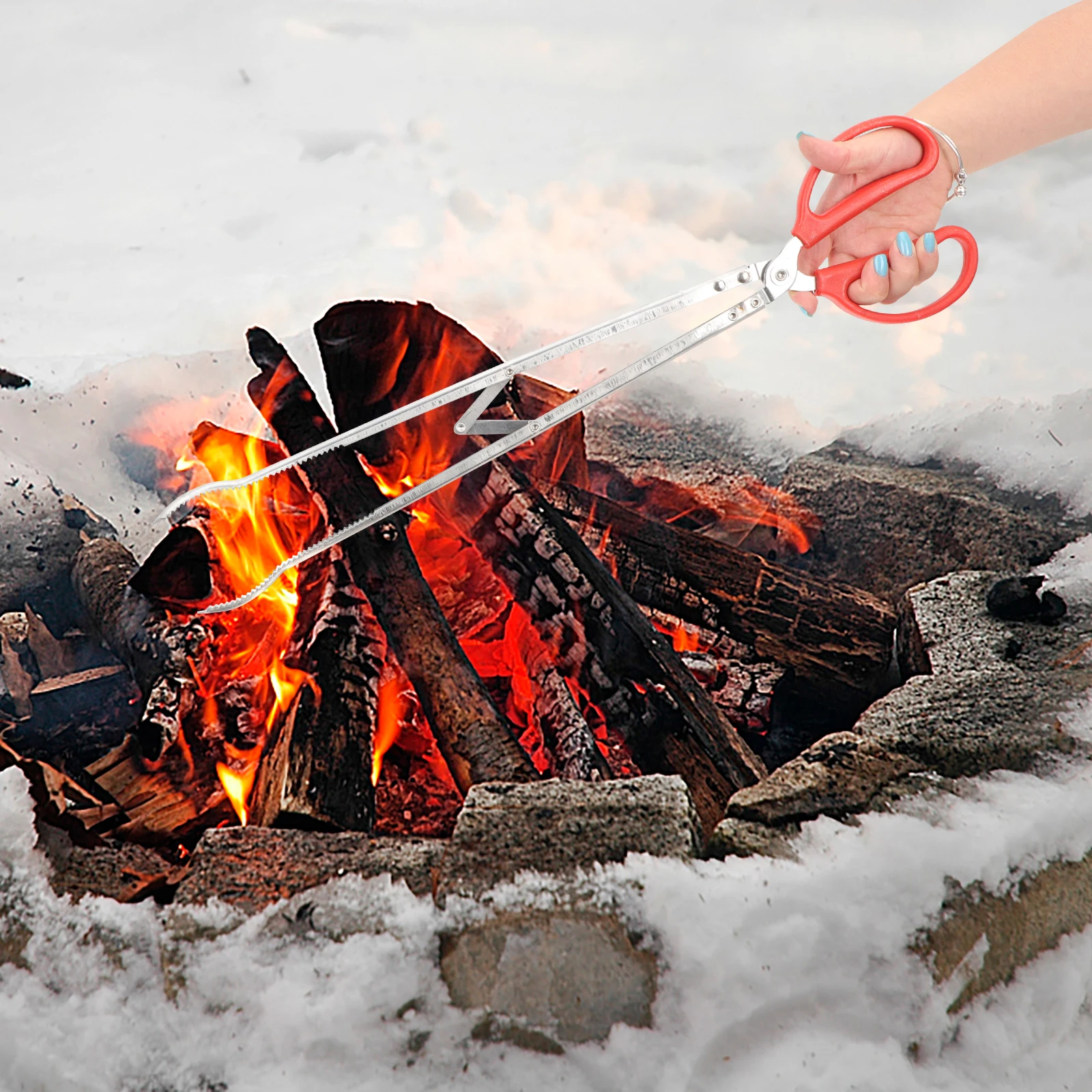 

2Pcs Firewood Clips Sturdy Charcoal Tongs BBQ Fireplace Long H Outdoor Camping Picnic Hiking Gathering Lightweight Portable