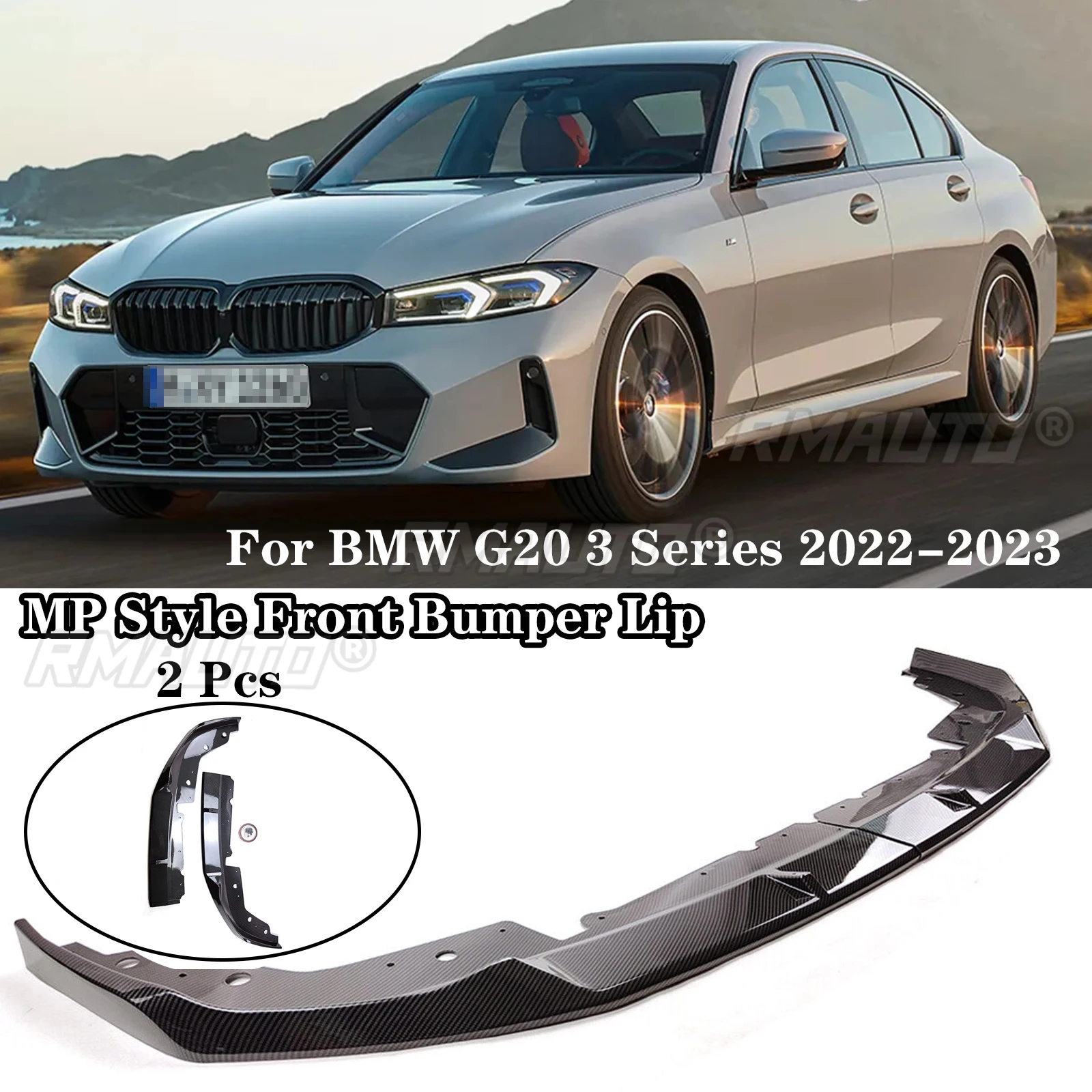 G20 LCI 3 Series M340i 330i 2022-2023 Spoiler Lower Body Kit Accessories Carbon Fiber Appearance MP Style Front Bumper Lips