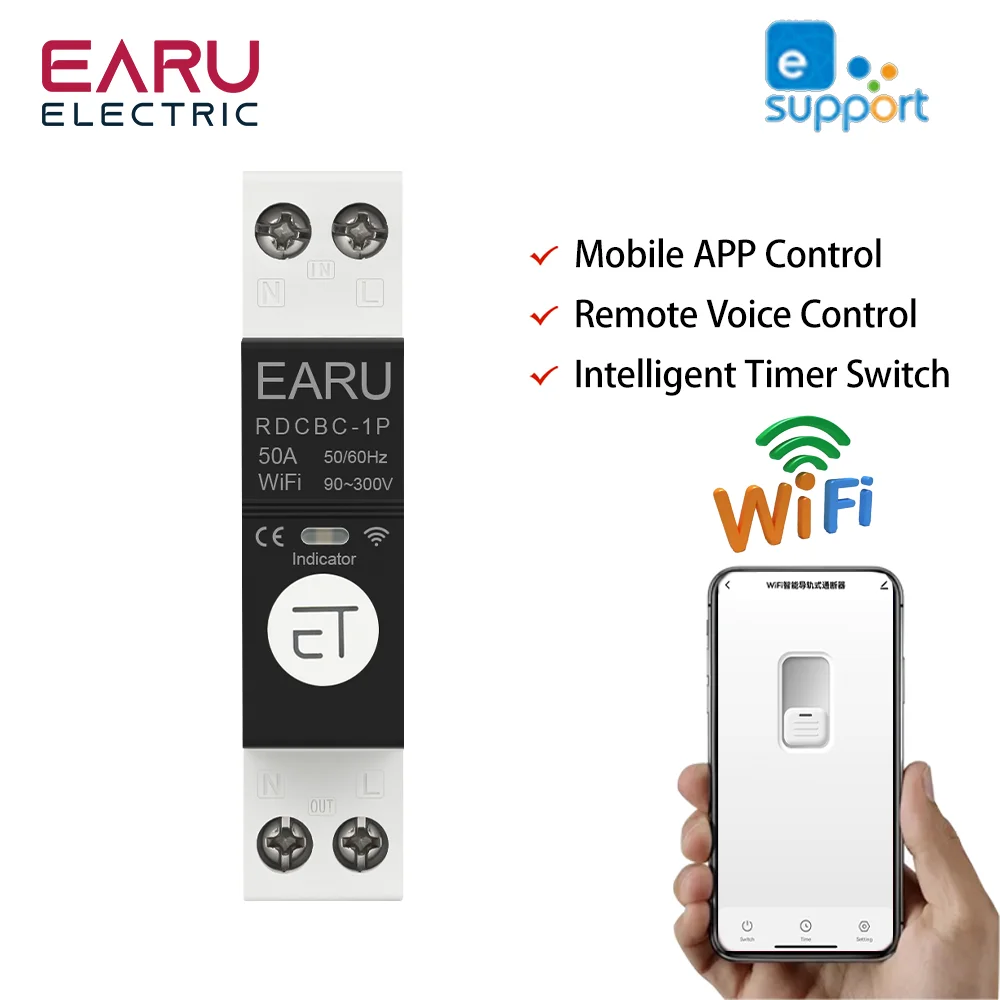1P+N AC100-240V Din Rail WIFI Circuit Breaker Smart Timer Switch Relay Remote Control By EWeLink APP Smart Home For Alexa Google
