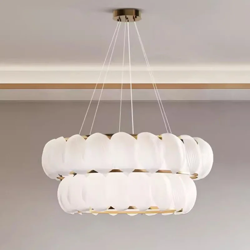French Design White Glass Art Leaf Chandelier Custom Led Gold Luxury Hotel Lobby Apartment Decorate