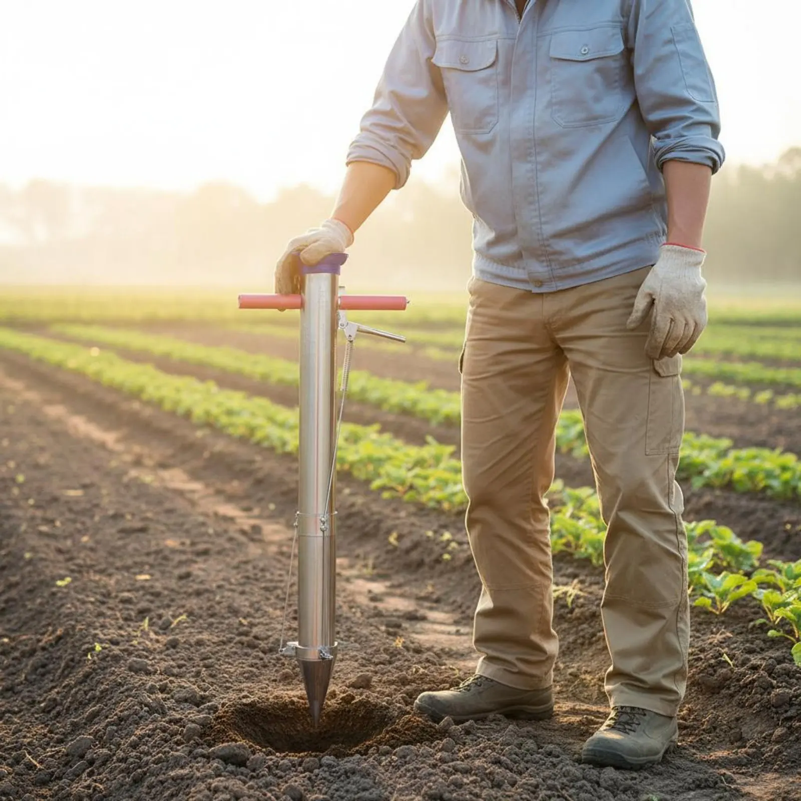 

Manual Vegetable Planter Long-Lasting Stainless Steel Vegetable Transplanter Long Handle Young Plant Transplanter No-Bend Design