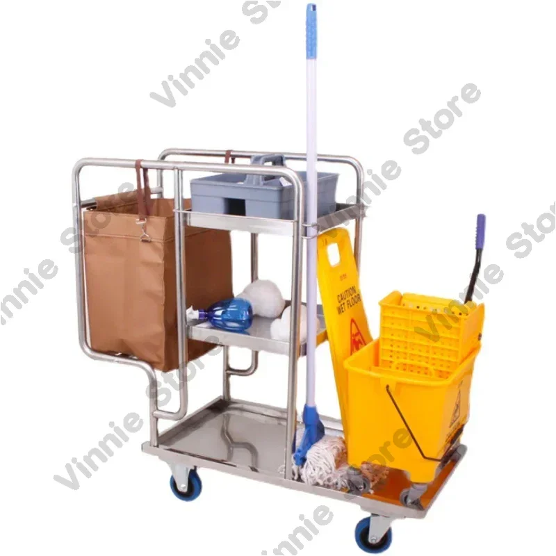 

Маленькая многофункциональная тележка из нержавеющей стали для уборки автомобилей, инструменты для уборки помещений, тележка для белья для отелей