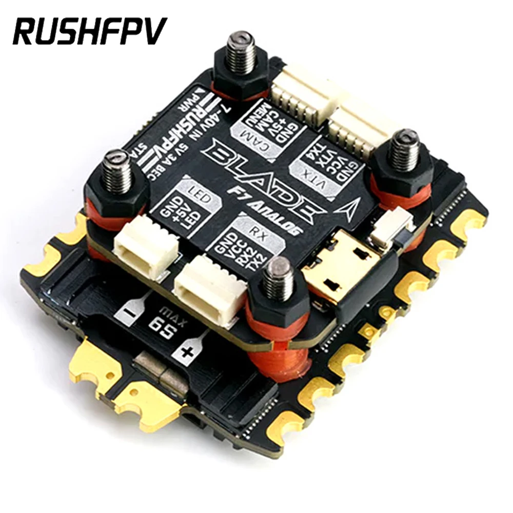 

RUSHFPV BLADE V2 F722 Analog / Digital Mini Flight Controller and RUSH 60A 3-6S BLHeli_32 4-in-1 Brushless ESC For RC FPV Drone