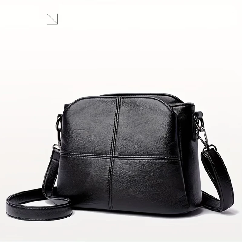 Damen-Umhängetasche im Vintage-Stil aus Kunstleder, lässige Alltagstasche, kleine Handtasche, mehrschichtiges Design mit Reißverschlussfächern, verstellbarer Riemen, leicht. – Detail 8