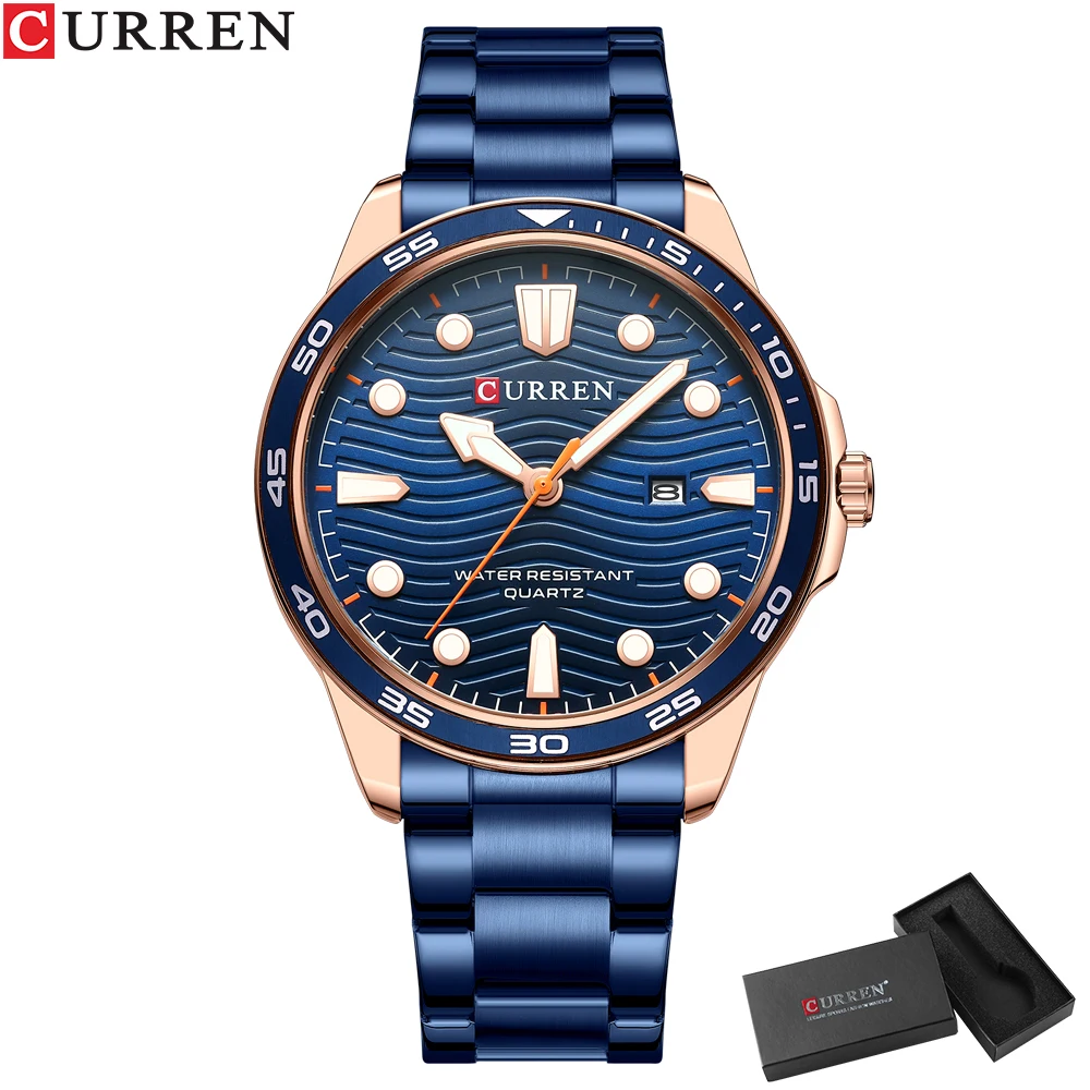 CURREN Casual Style Stainless Steel Men's Watches Simple Business Quartz Wristwatches with Date High Quality Male Clock Luminous