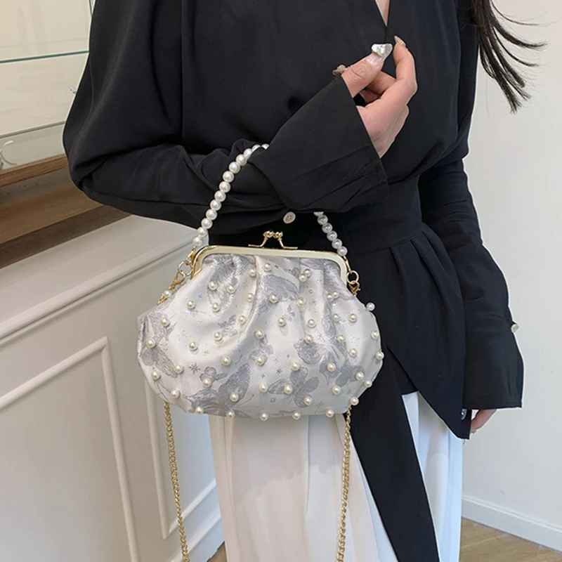 

Luxury Fashion String Of Beads Evening Clutch Bag Women Chain Handbags Female Shoulder Messenger Bags Clutch Purse Party bags