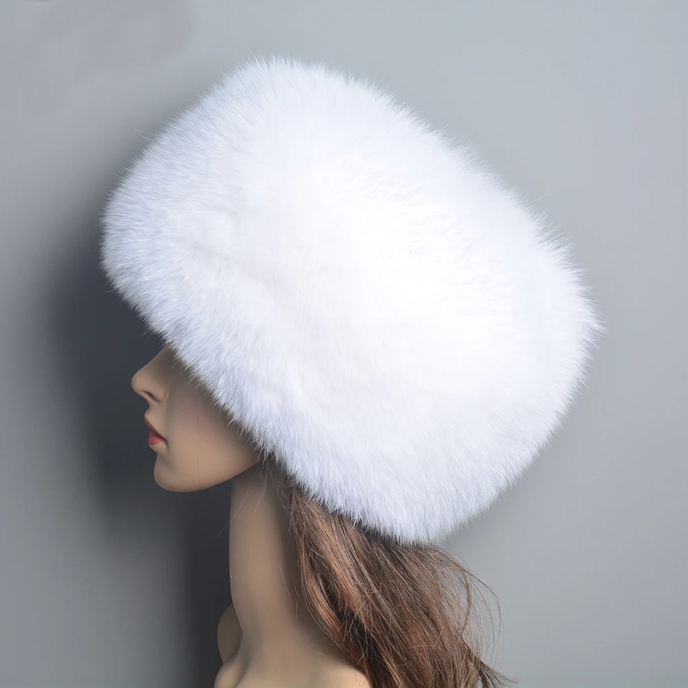 Fashion Real Fur Hats Winter Hats For Women Natural Fox Fur Beanies Real Fox Bomber Hat Fluffy Popular Russian Female Round Cap