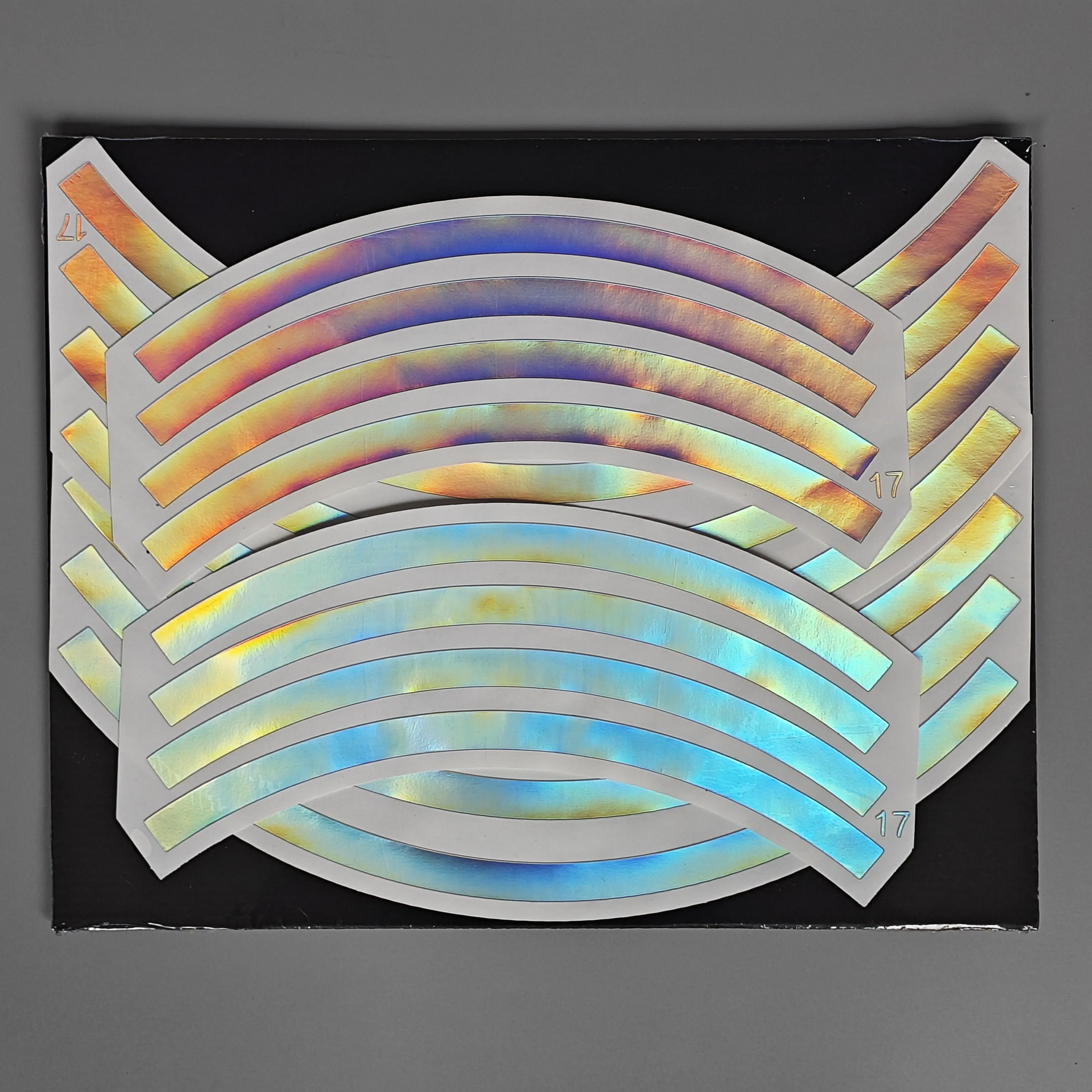 

JY Racing 17 x 17 дюймов мотоциклетные деко наклейки на обод обертывания шины лазерные наклейки голографический хром, 16 полосок