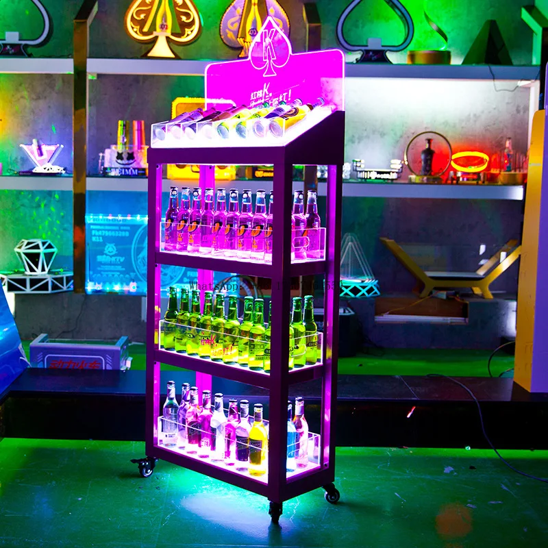

Стойка для пива и иностранного вина из нержавеющей стали, светящийся винный шкаф, бар KTV Spade A, коктейльная мобильная светящаяся винная стойка