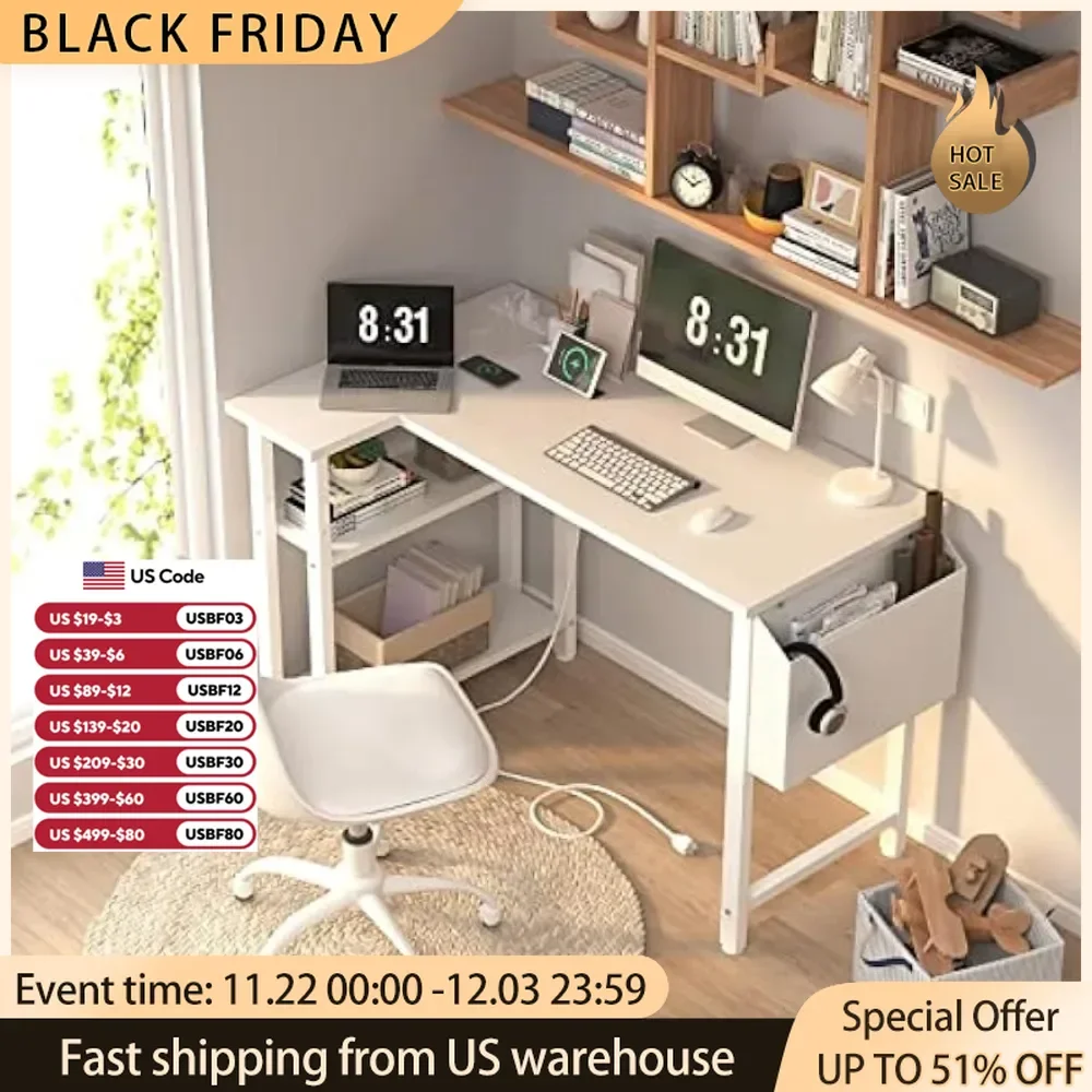 L-Shaped Table Computer Desk, PC Desks, 40 Inch, Small Corner Desk for Small Space, Home Office Furniture, Pliante Reading Room