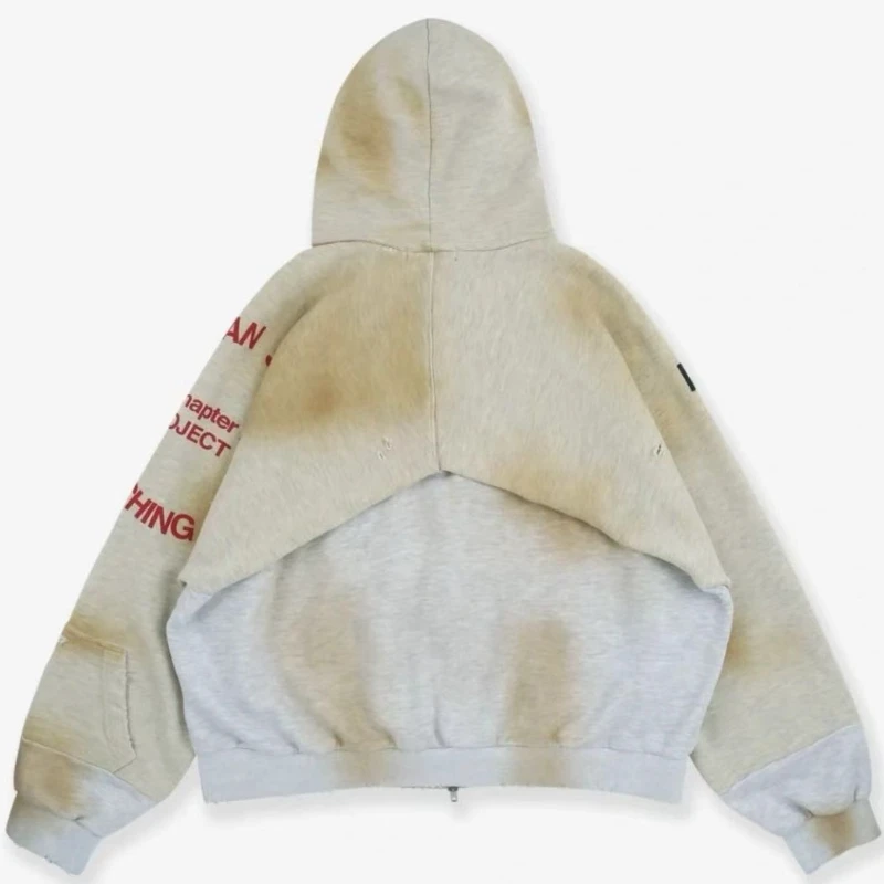 Grailz Project G/R Vintage Distressed Fade-Washed Vintage-Look Zipper Hoodie Übergroßes High-Street Deconstructed Sweatshirt
