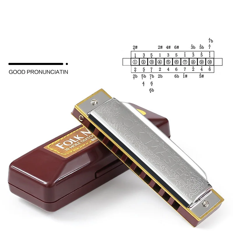10 Hole Blues Harmonica Key C A F D G B E Mouth Organ Phosphor Bronze Case Harmonica Diatonic Blues Harp Beginner for Kids