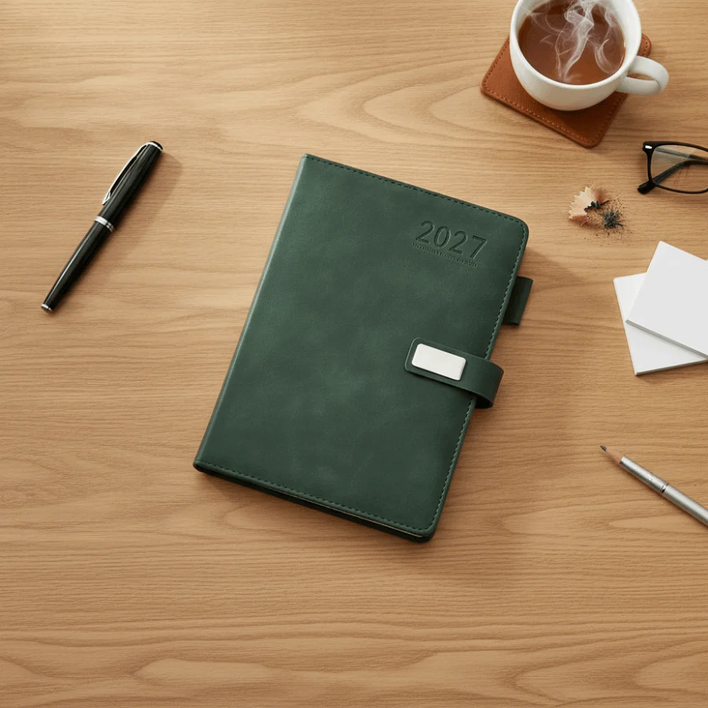 PU Leather Cover 2027 Schedule Planner Notepad Thick Paper Wear-resistant Agenda Planning Notebook with Bookmark and Pen Loop A5