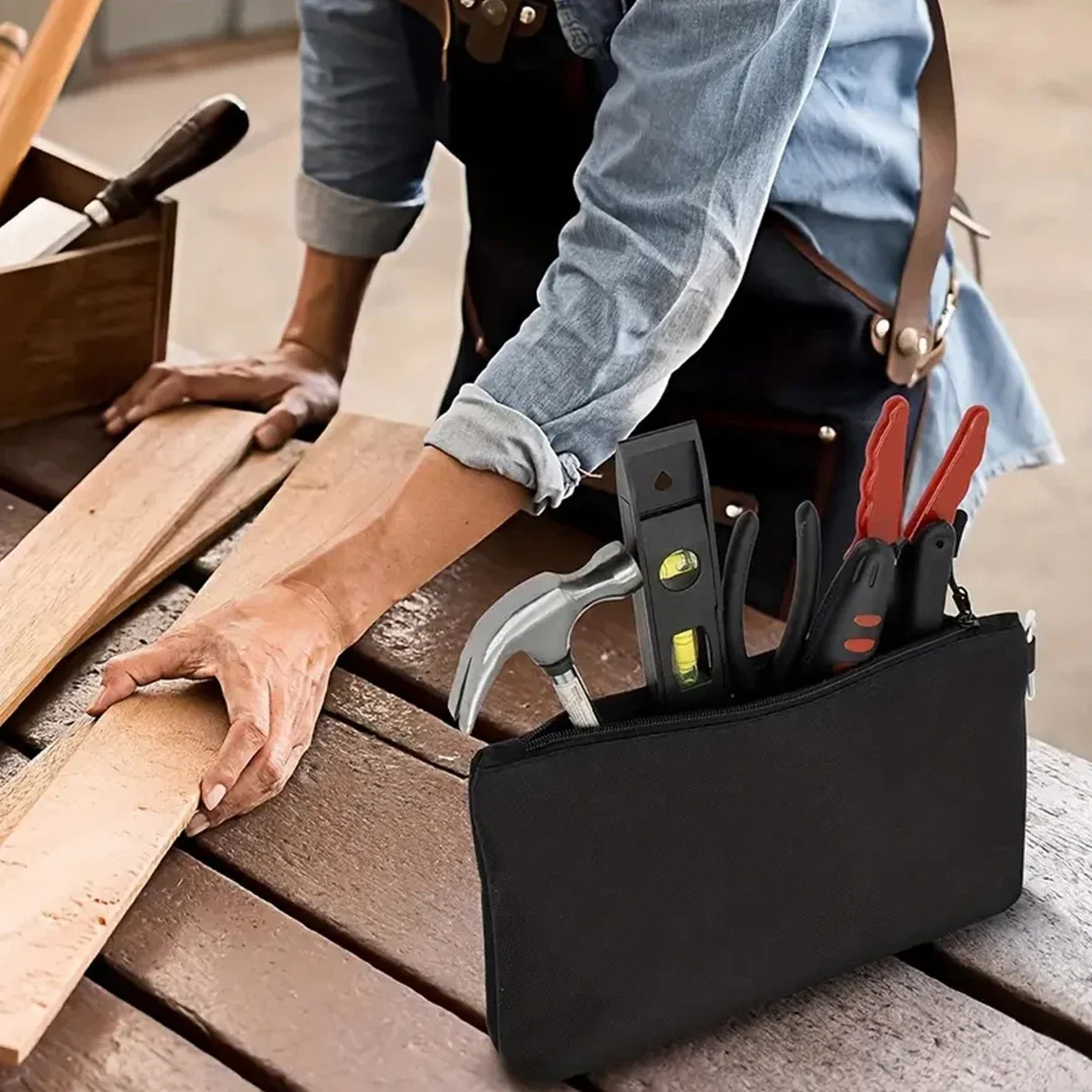 Heavy Duty Tool Organizer with 2 Detachable Zipper Pouches