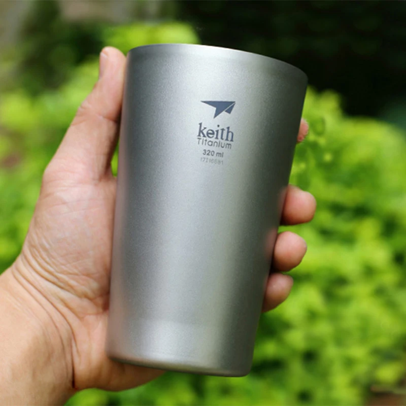 Keith Titanium Beer Cup 320ml Double Wall Anti-scalding Water Bottles Ultralight Outdoor Camping Travel Drinkware Coffee Mug