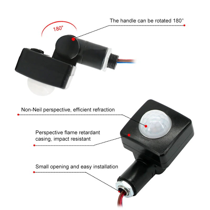 Pir Bewegingssensor Schakelaar Buiten Infrarood Licht Schakelaar Met Led Licht Pir Waterdichte Bewegingssensor Detector Ac 85-265V