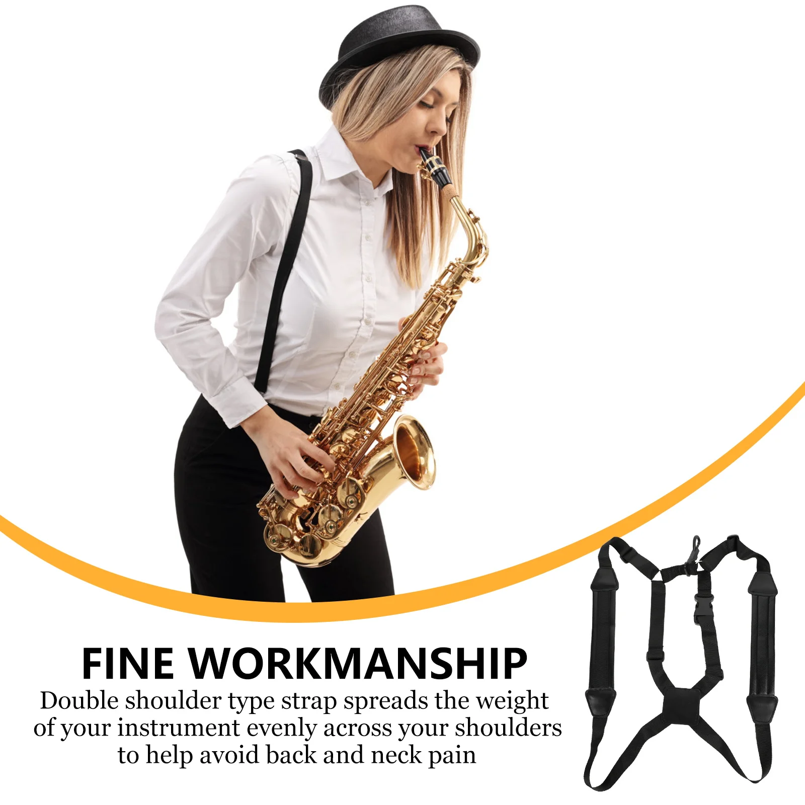 

Saxophone Double Shoulder Strap Black Adjustable Universal Sax Harness Comfortable Load-Bearing Shoulder Belt Saxophone Strap