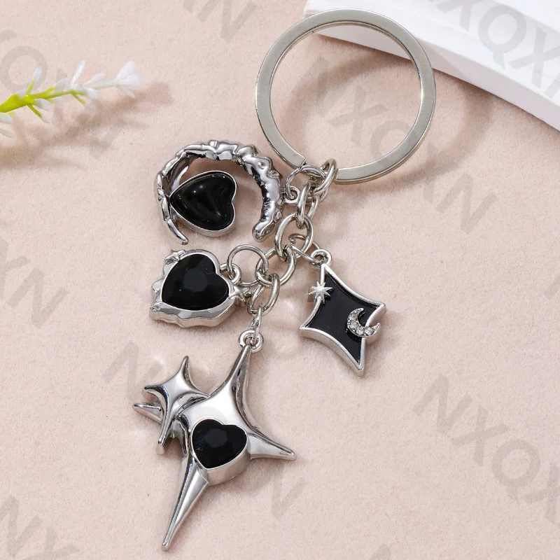 Y2K Pretty Heart Star Moon Enamel Keychain Love Classic Key Ring For Women Girls Good Gift Handbag Decoration Handmade Jewelry