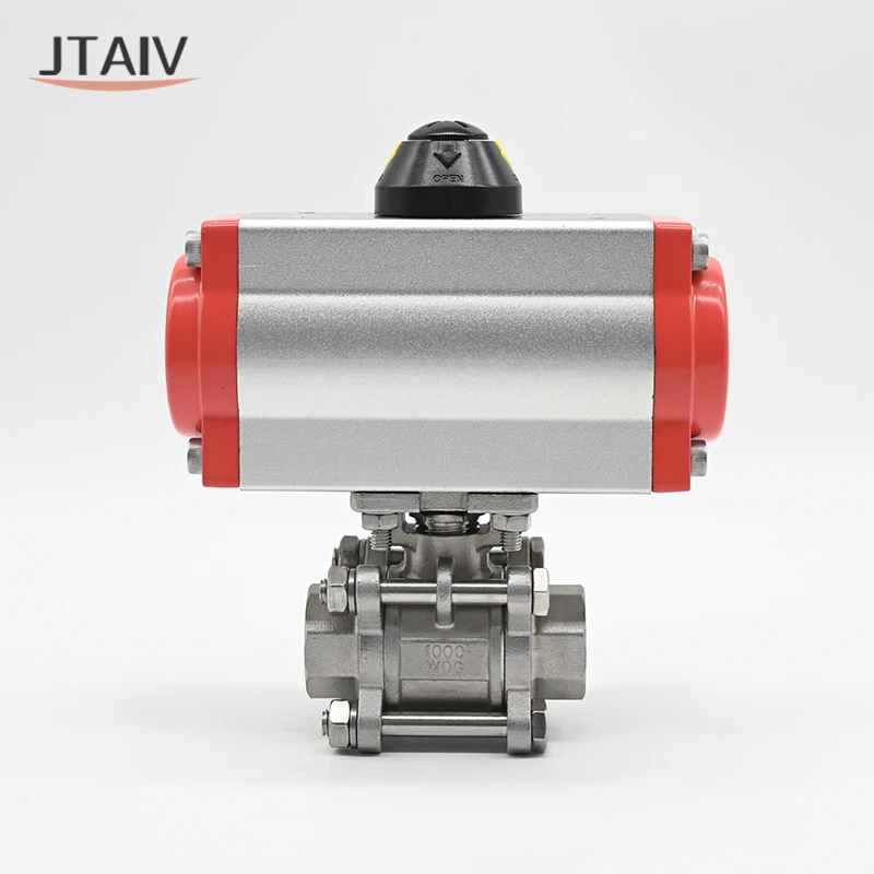 JTAIV Factory Customized DN15-DN100 Single Double Acting Sanitary SS304 3PC pneumatic actuator Pneumatic Threaded Ball Valve