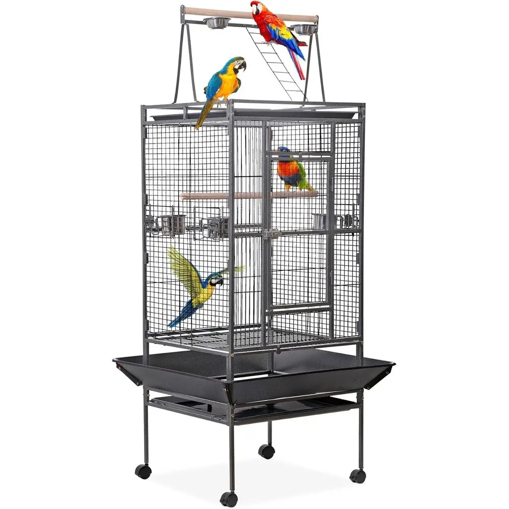 

Большая кованая клетка для птиц 68 см с подставкой на колесиках для африканских жако, попугаев, корелл и мелких птиц