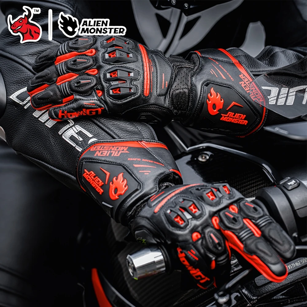 

Motorcycle Gloves Long Cuff Premium Leather Durable Full Finger Gloves with Reinforced Palm for Maximum Grip Protection