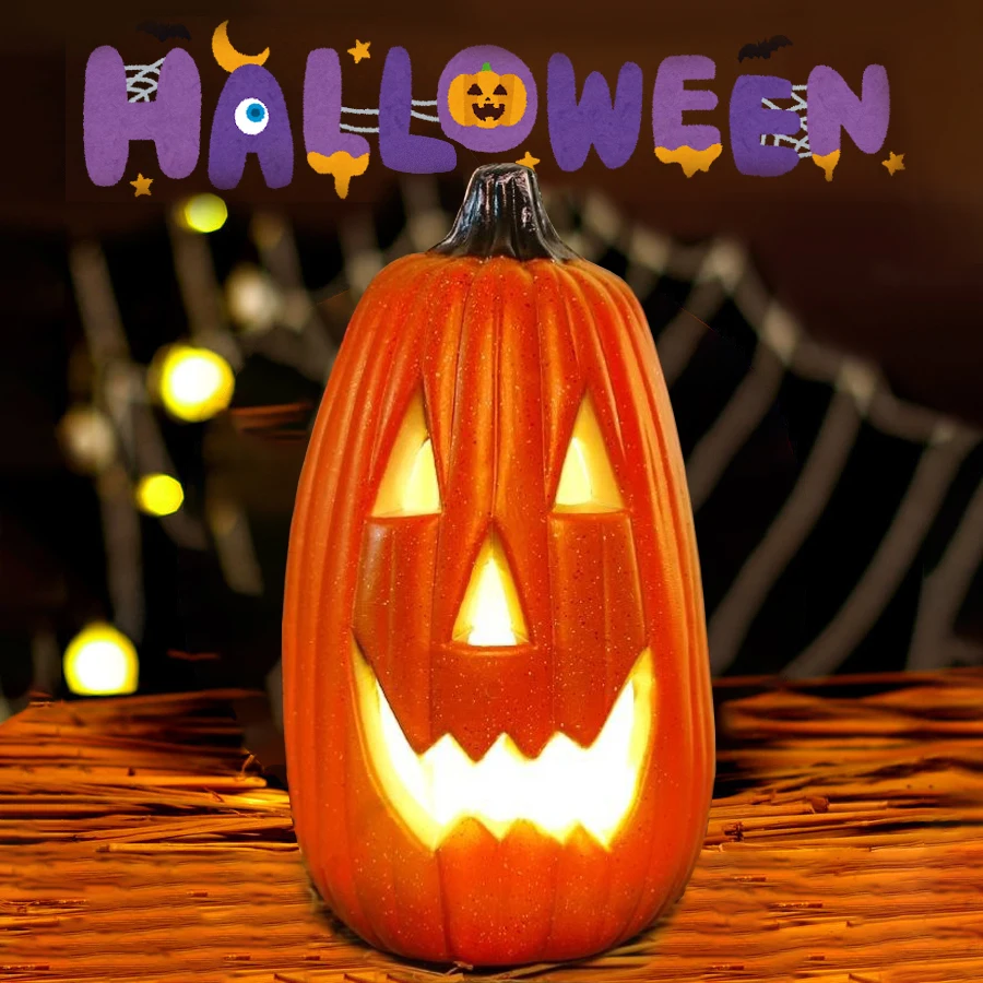 34cm Halloween Pumpkin Led Lamp Creative Lantern Decoration Flashing Ghost Festival Glowing Shopping Park Indoor Garden Decorat