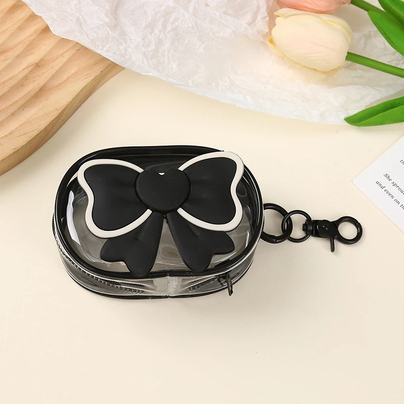 لطيف القوس عملة المحفظة البلاستيكية شفافة للماء محفظة صغيرة المحمولة السفر سماعة كابل شحن حقيبة التخزين للفتيات