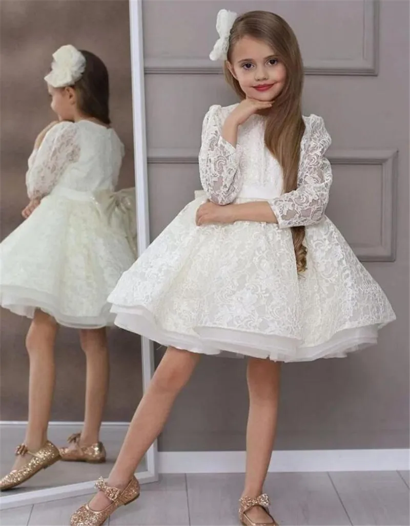 

Lace Long Sleeve Flower Girl Dresses Puffy Princess Wedding Party Girl Birthday Dress First Communion Dress Baby Girl Dress