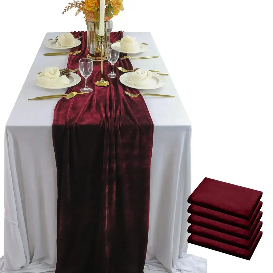 

Velvet Table Runner, 5 Pack Luxurious Wedding Reception Decorations Soft Velvet Fabric Table Linen Overlay for Party 20 x 120 in