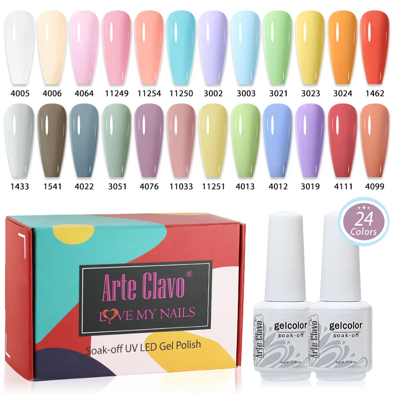 

Arte Clavo 24Pcs/Set 8ml Macaron Gel Nail Polish With Box Semi Permanent UV Gel Soak Off Nail Art Kit Varnish For Manicure