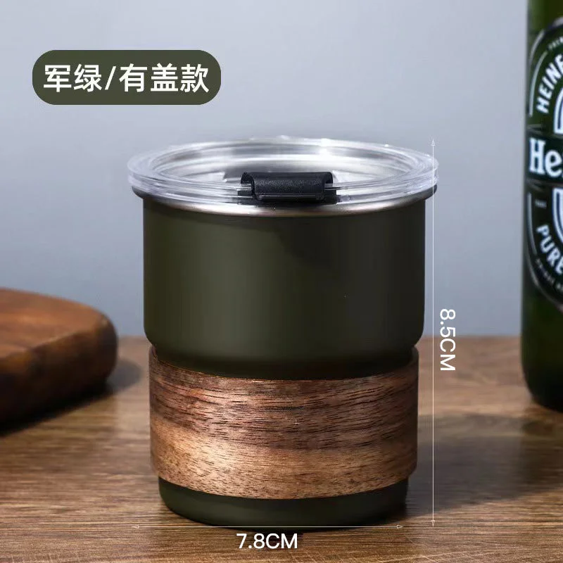 The Flag of Saudi Arabia Logo Stainless Steel Cup Beer Mug with Lid wood 300ml Outdoor Camping Coffee Mug