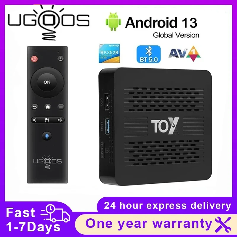 Ugoos TOX4 Smart TV box RK3528 Android13 4GB 32GB Bluetooth5.0 AV1 1000M 2.4G 5.8G Set Top Box Dual Wifi 4K HD Multimedia Player