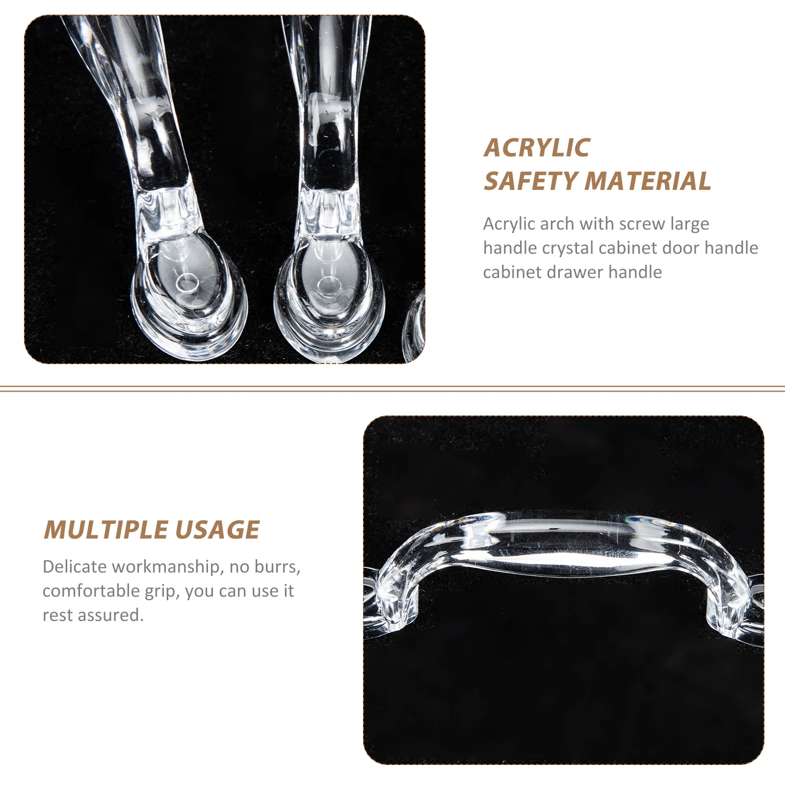 

8 pcs Crystal Cabinet Handles Acrylic Arc Door Pulls Drawer Knobs Rust Resistant Classic Cupboard Pulls Furniture Hardware