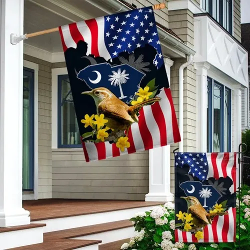 South Carolina Jessamine Flower and Carolina Wren Bird Garden Flag, Double-Sided VVL YYX EEZ