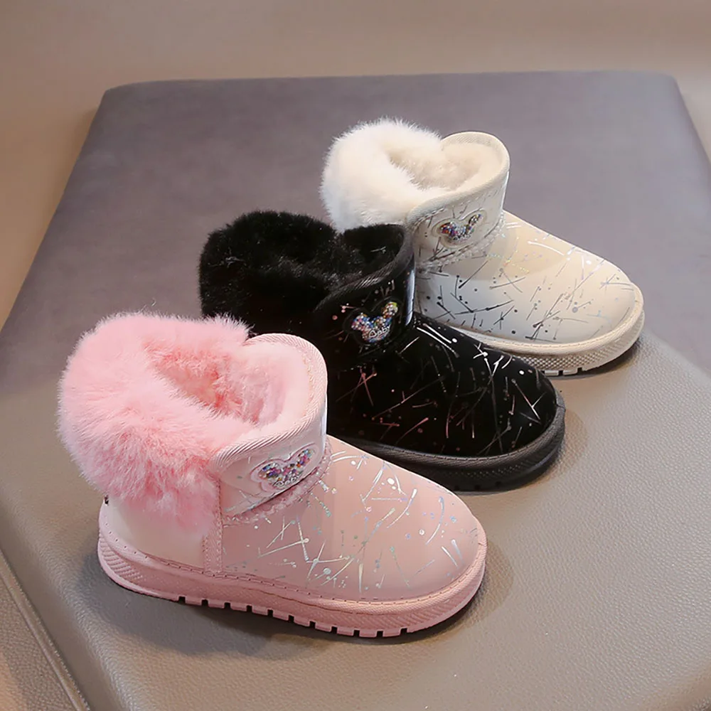 Winter Plush Snow Boots For Children Korean Style Trend Fashion Teenager Girl's Boots Soft-soled Thick Warm Cotton Shoes