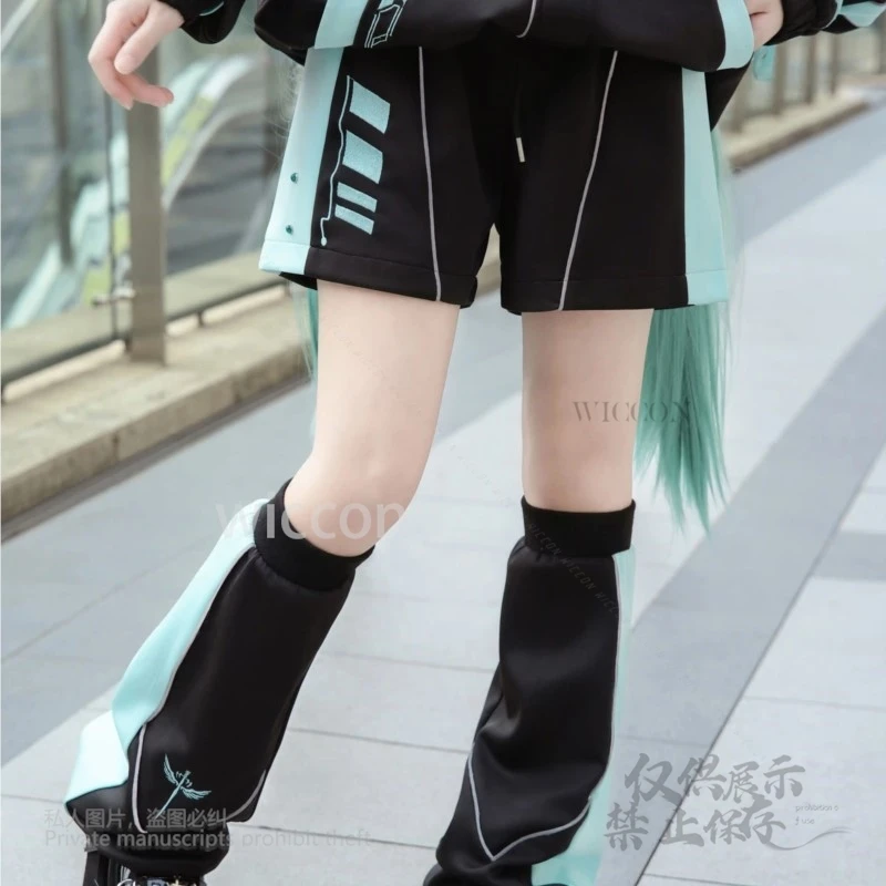 Miku Cosplay styl japoński kopalnia odzież sportowa garnitur kobiety czarny zielony kolor kurtka szorty zestaw nakryć na nogi stroje na Halloween Cos