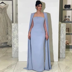 Simple Blue Square Collar Sequins Satin Formal Occasion Prom Dresses Floor-length Women Evening Party Dress  فساتين السهرة