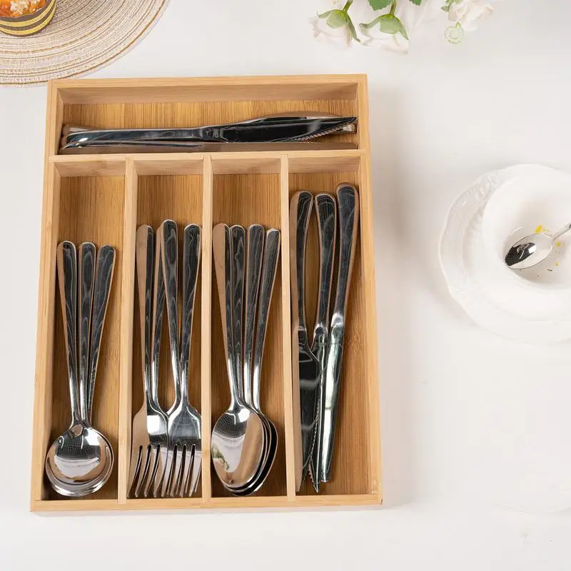 wooden Kitchen Drawer Organizer Silverware Utensil Drawer Holder Cutlery Tray Flatware Drawer Storage Containers for Forks Spoon