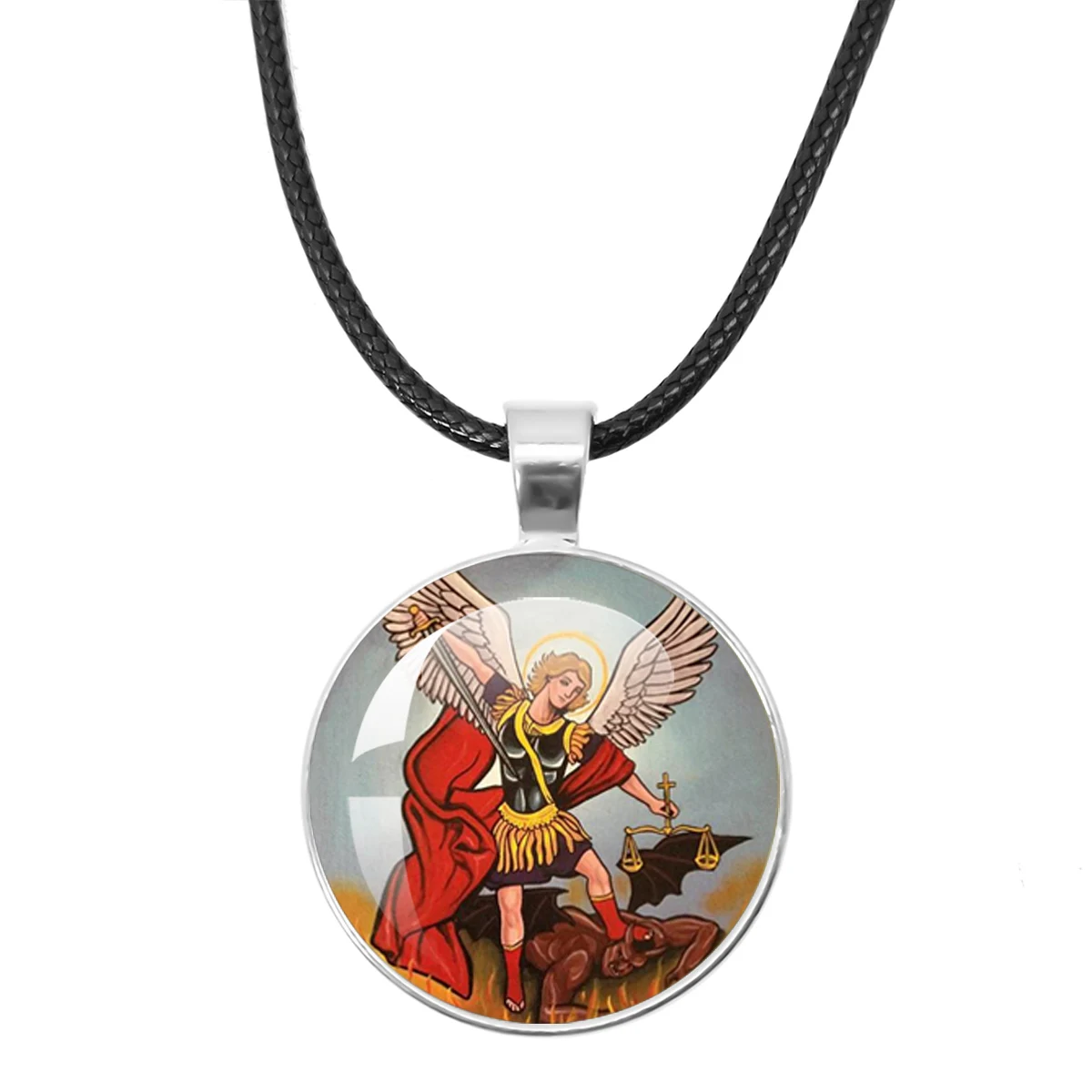 Necklace Archangel St.Michael Protect Me Saint Shield Protection Charm Russian Orhodox Leather Rope Necklace Jewelry Gift