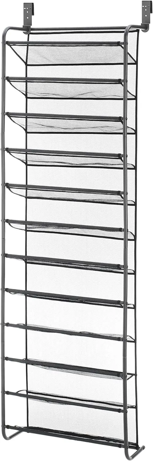 36 Pair Over The Door Shoe Rack Organizer, Gun Metal Gray - Space Saving Storage Solution