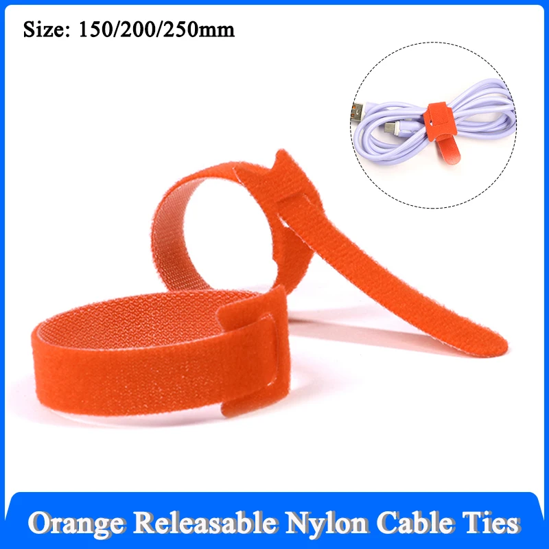 

Orange Releasable Cable Ties Wire Organizer 150 200 250mm Nylon Hook Loop Straps Wrap Zip Bundle Bandage Tie Plastics Fastening