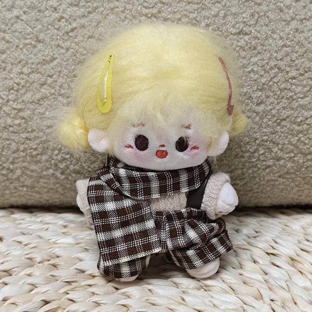 1세트 체크무늬 오버롤 10cm 면 인형 옷 스카프 세트 인형 옷 미니 유니폼 인형 드레스업 세트 인형 액세서리