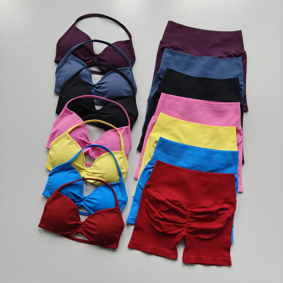  Women's High-Waist Yoga Set Sportswear Quick-Dry Breathable Backless Bra Gym Shorts for Summer Training Lifted Hip Sports Suit 