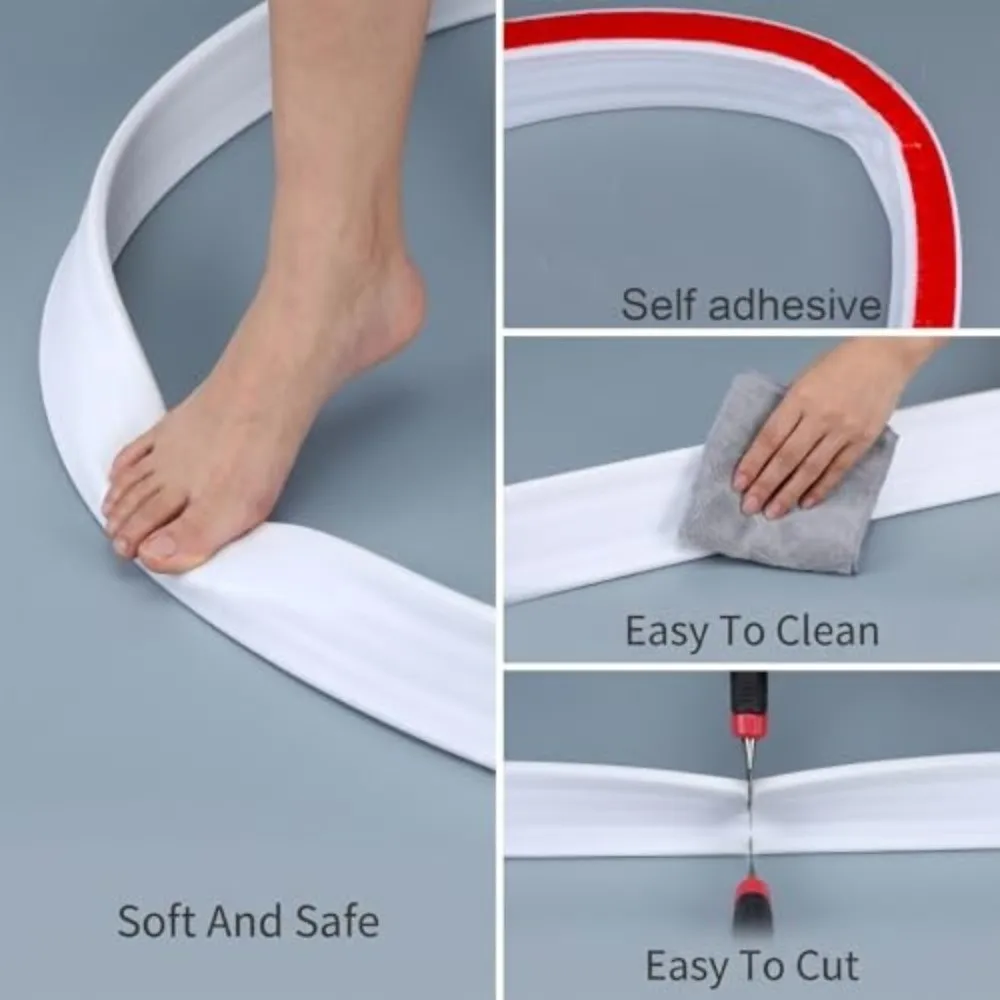 7cm Height Shower Water Barrier Self Adhesive Easy Install Bathroom Dam Barrier Flexible Sink Edge Sealing Strip Bathroom